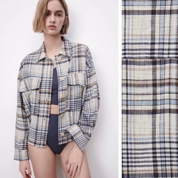 Zara Multicolor Plaid Overshirt Size Medium - Picture 2 of 8